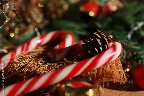 Obraz Bastones de caramelo con decoración de navidad