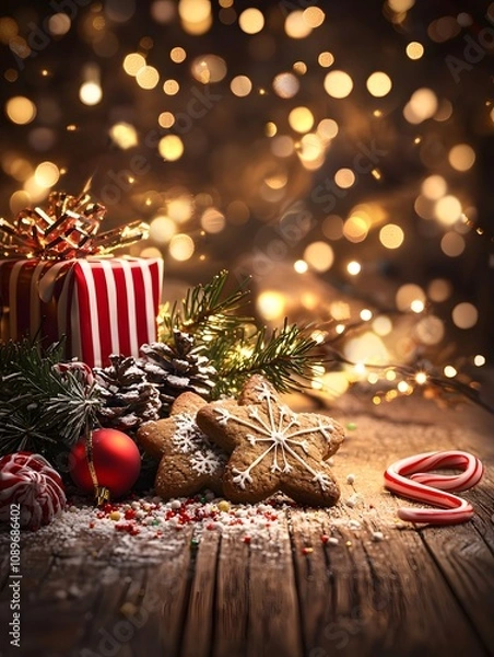 Fototapeta Festive holiday baking event christmas cookies and decorations cozy indoor setting warm ambiance joyful celebration