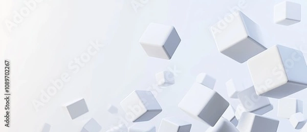 Fototapeta Abstract white cubes floating in space, minimalist 3D render.