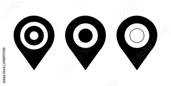 Fototapeta Map Location Pins with Different Inner Circle Designs for Navigation and Geolocation