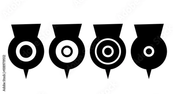 Fototapeta Four Unique Circular Symbols with Concentric Circles and Dots For Abstract Backgrounds