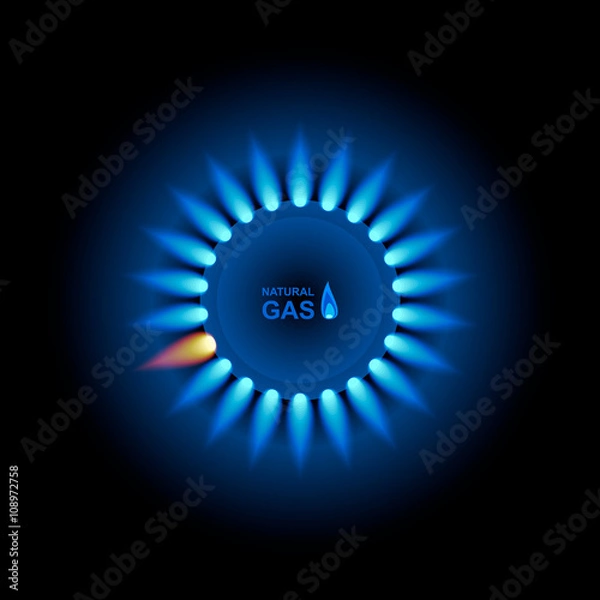 Obraz Gas flame with blue reflection. Vector background. EPS 10.