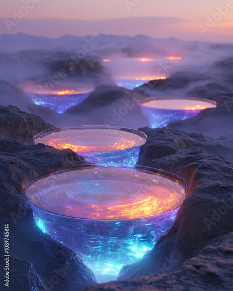 Fototapeta Floating Digital Pools in a Surreal Landscape