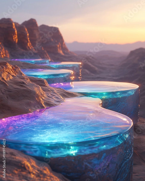 Fototapeta Floating Digital Pools in a Surreal Landscape
