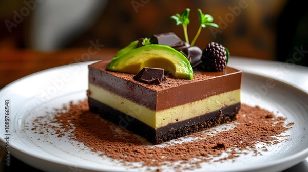 Fototapeta Visually Stunning Avocado Chocolate Cheesecake Captured in Natural Light: A Perfect Dessert for Social Media