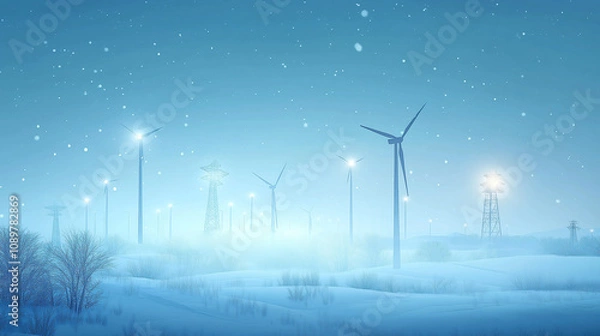 Obraz Snowy Wind Farm