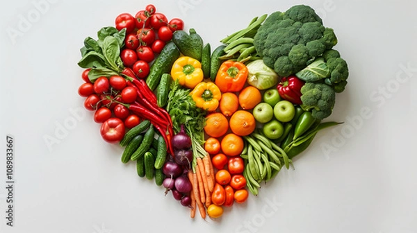 Obraz Fresh vegetables arranged in heart shape, diet, vegetables, healthy eating and nutrition concept.