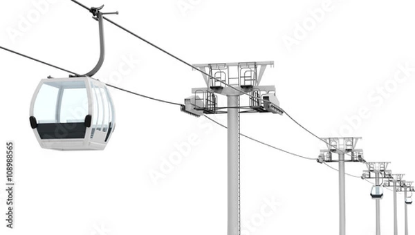 Fototapeta Funicular and cable car isolated on white background. 3d rendering. 
