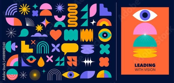 Fototapeta Collection of Brutalist abstract geometric shapes and elements. Modern, minimalist contemporary primitive geometric shapes and elements