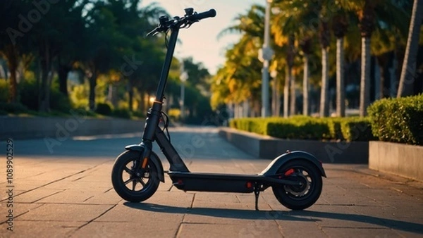 Fototapeta Electric scooter with a compact and foldable frame, ideal for easy transport and storage in urban environments