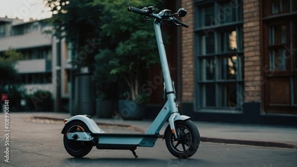 Fototapeta Rider seamlessly incorporating their electric scooter into their daily routine, highlighting its practicality and efficiency