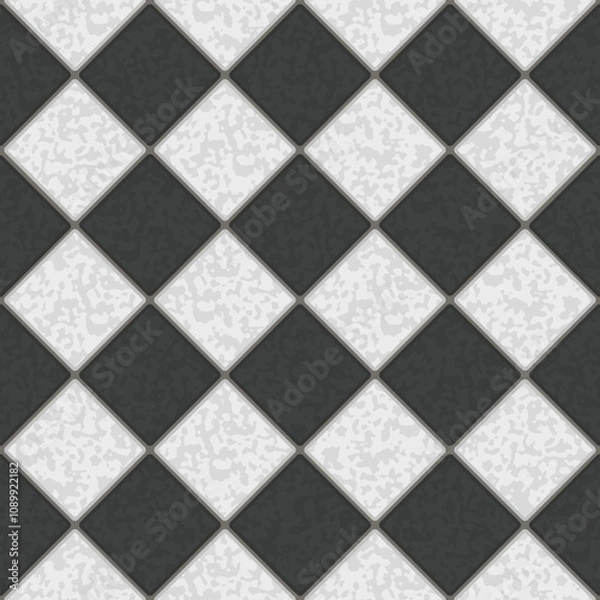Fototapeta Black and white tile floor made of square tiles, seamless vector pattern
