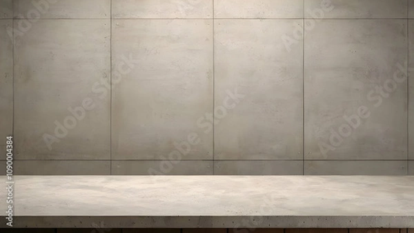 Fototapeta Empty concrete tabletop with a modern concrete wall backdrop, perfect for showcasing cosmetics, drinks, or food.