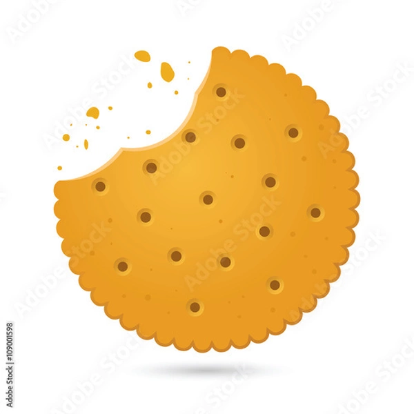 Fototapeta Round Biscuit Crackers With Bite Marks Vector Illustration