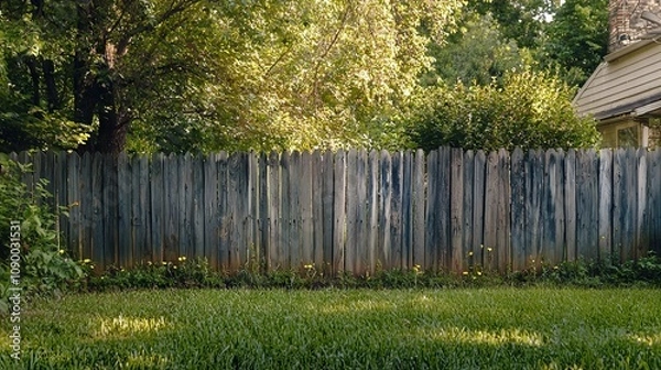Obraz Rustic Wooden Fence Surrounded by Greenery