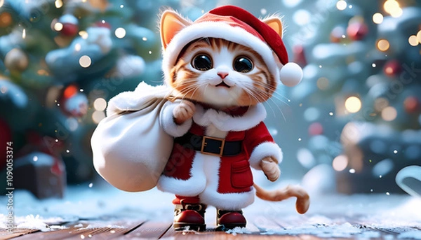 Obraz サンタクロースになりきる子猫