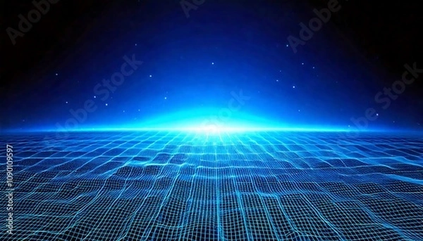 Fototapeta Abstract digital grid with neon blue light. generative ai