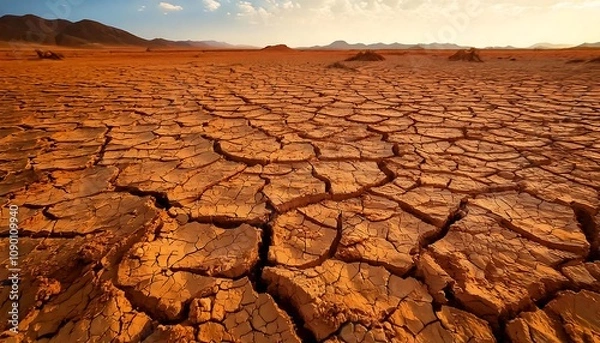Fototapeta Cracked earth texture in a dry desert landscape, emphasizing lines and depth. generative ai