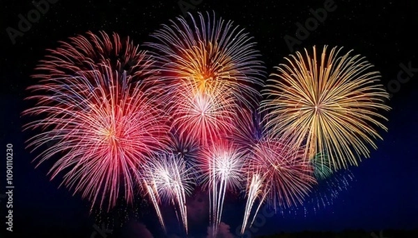 Fototapeta Fireworks in the night sky, bright and festive. generative ai