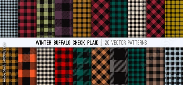 Obraz Winter Colors Buffalo Check Plaid and Gingham Vector Patterns. Fall Winter 2024-20225 New York Fashion Week Forecast. Lumberjack Flannel Shirt Fabric Textures. Repeating Pattern Tile Swatches Included