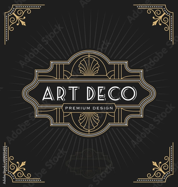 Obraz Projekt ramki i etykiety w stylu art deco odpowiedni dla luksusowych firm, takich jak hotel, spa, nieruchomości, restauracja, biżuteria. Ilustracji wektorowych