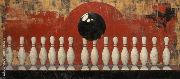 Obraz Abstract Bowling Composition: A Study in Ten Pins and a Striking Sphere