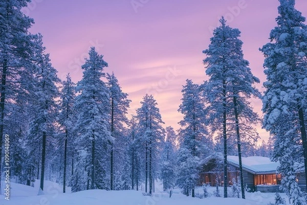 Fototapeta winter landscape with trees. Generative AI