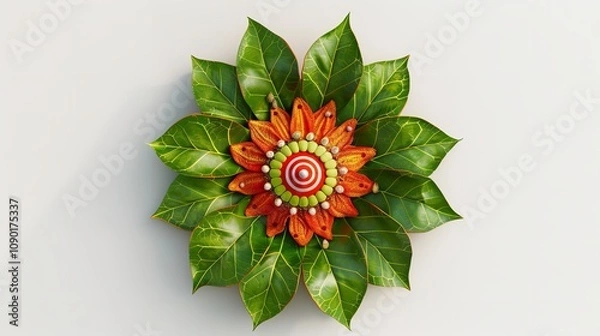 Obraz A Top View of a Betel Nut Placed on a Betel Leaf (Paan)

