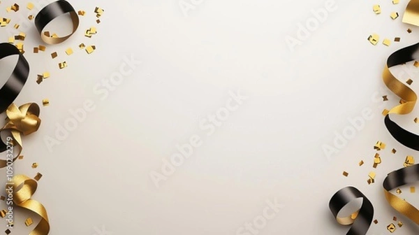 Obraz Elegant congratulations banner, gold ribbon accents, luxurious confetti with a velvet texture, monochromatic background with gradient lighting, clean and sophisticated typography