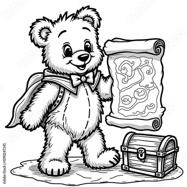 Obraz  Adventure Bear with Treasure Map and Chest