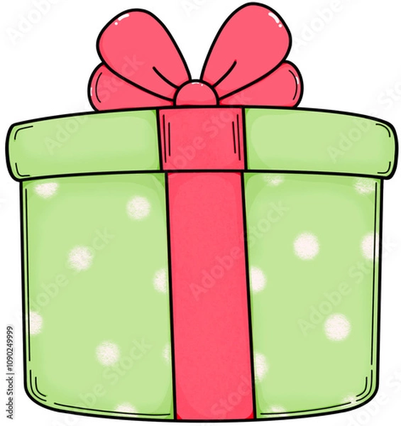 Obraz Green gift box tied with a red bow