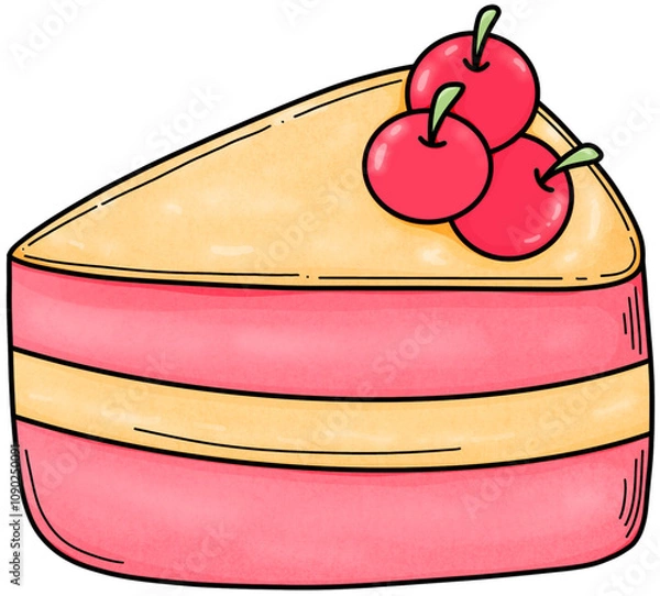 Obraz Cherry cake cut into triangles