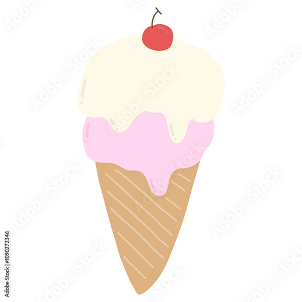 Fototapeta Two scoops ice cream with cherry on top 