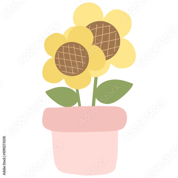 Obraz cute cartoon sunflower in the pot