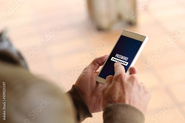 Obraz Brown young man smartphone password