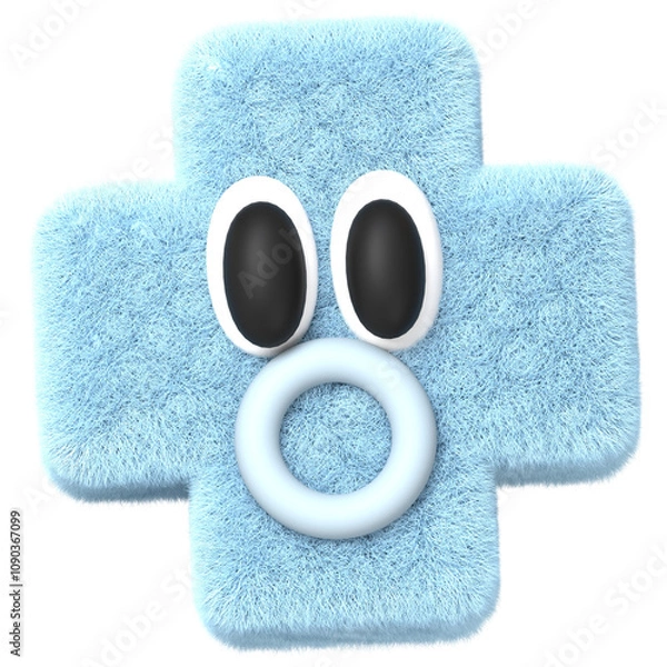 Fototapeta 3D Blue Plus Shape Furry Character with Surprise Face