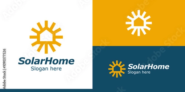 Fototapeta Home solar logo design. House building logo vector with abstract sun design graphic symbol icon