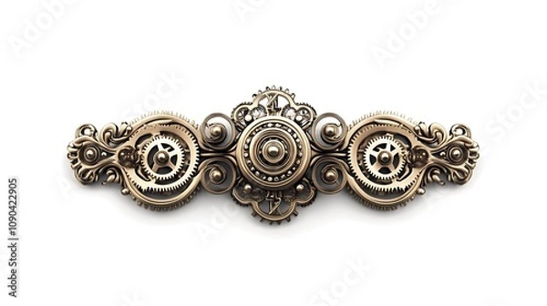 Fototapeta A steampunk-inspired frame of gears, cogs, and metallic elements surrounding a white background. This image evokes a sense of intricate machinery, innovation, and industrial design.
