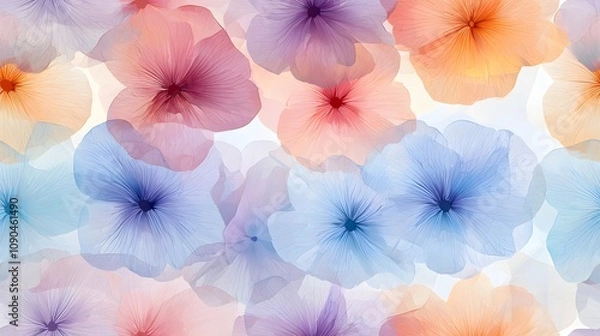 Fototapeta A seamless pattern of watercolor flowers in soft, vibrant hues, perfect for spring-themed designs.