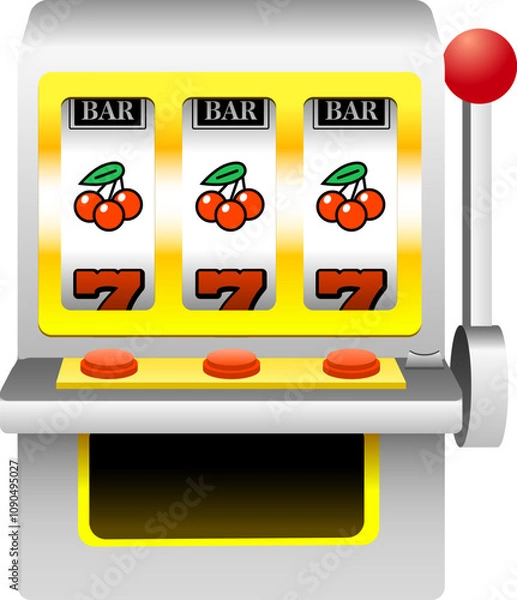 Obraz スロットマシンのイラスト 質感あり チェリー揃い