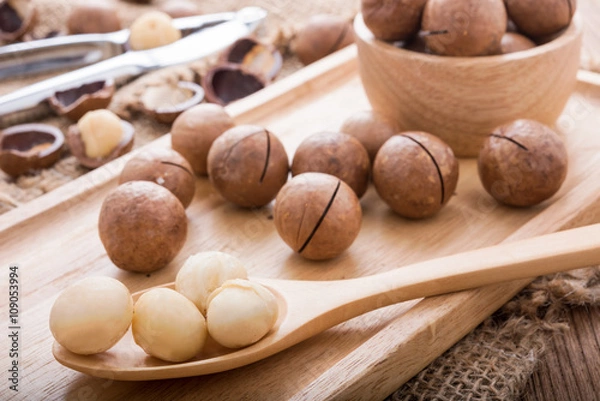 Obraz macadamia nut set on the wooden table