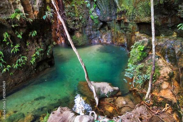 Fototapeta Beautiful river and cascade in a canyon in Isalo national park, Madagascar