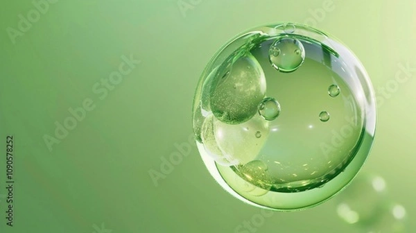 Obraz Green oil bubble with photorealistic details and a glossy finish on background soft gradient of light green tones