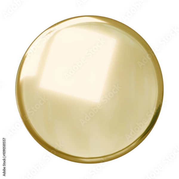 Obraz Glossy gold circular pin badge isolated on transparent background.