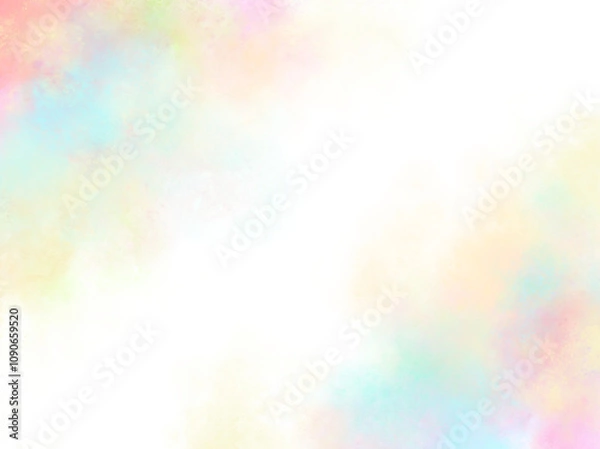 Obraz レインボー水彩フレーム 背景透明 にじみ 優しい かわいい 虹色 