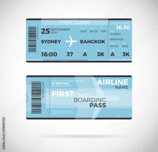 Obraz Airline boarding pass ticket Vector illustration.