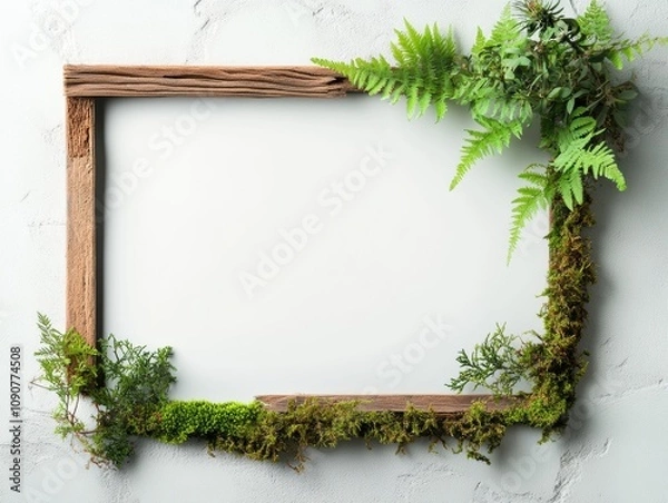 Fototapeta White background texture outer frame is old brick pattern has green moss.