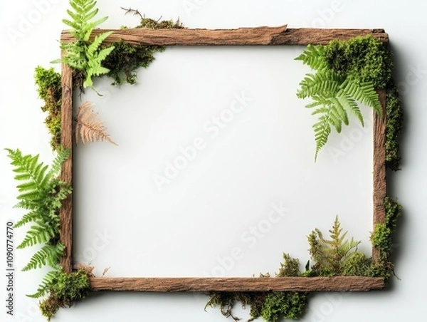 Fototapeta White background texture outer frame is old brick pattern has green moss.