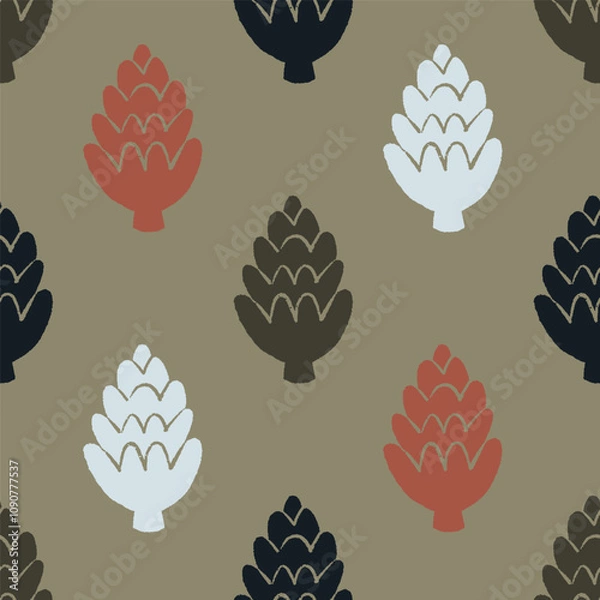 Fototapeta Vector seamless pattern with spruce cones. Modern design for fabric and paper, surface textures. 