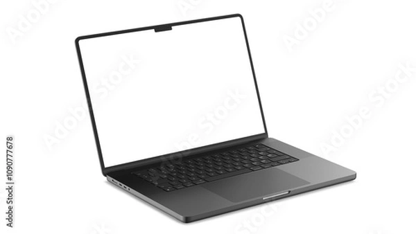 Fototapeta MacBook Pro on transparent background for web design and UX/UI mockups. Side view with empty blank screens.